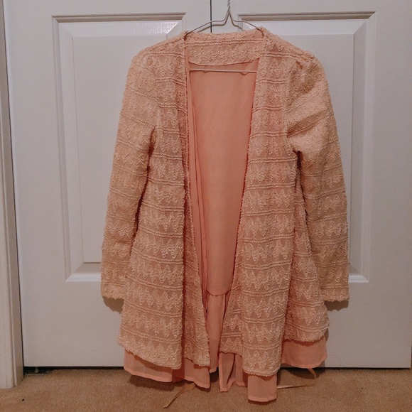 Blushy Peach Cardigan with Sparkling Embroidery - Picture 2 of 5